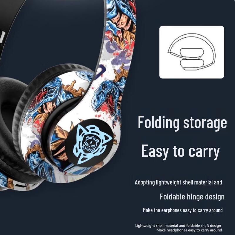 Head-Mounted Bluetooth Graffiti Earphones: Luminous Sports True Wireless Earbuds with Super Long Battery Life P35