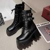 Fashion Women's Platform Boots Punk Style Women Mid-calf Boots High Quality Casual Leather Boots for Women Height Increasing Gothic Boot