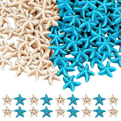 22/44/66pcs Pine Material Starfish Beads Synthetic Pine Waterproof Beads Star Shaped Pine Cushion Beads DIY Summer Beach Ankle Bracelet Earrings