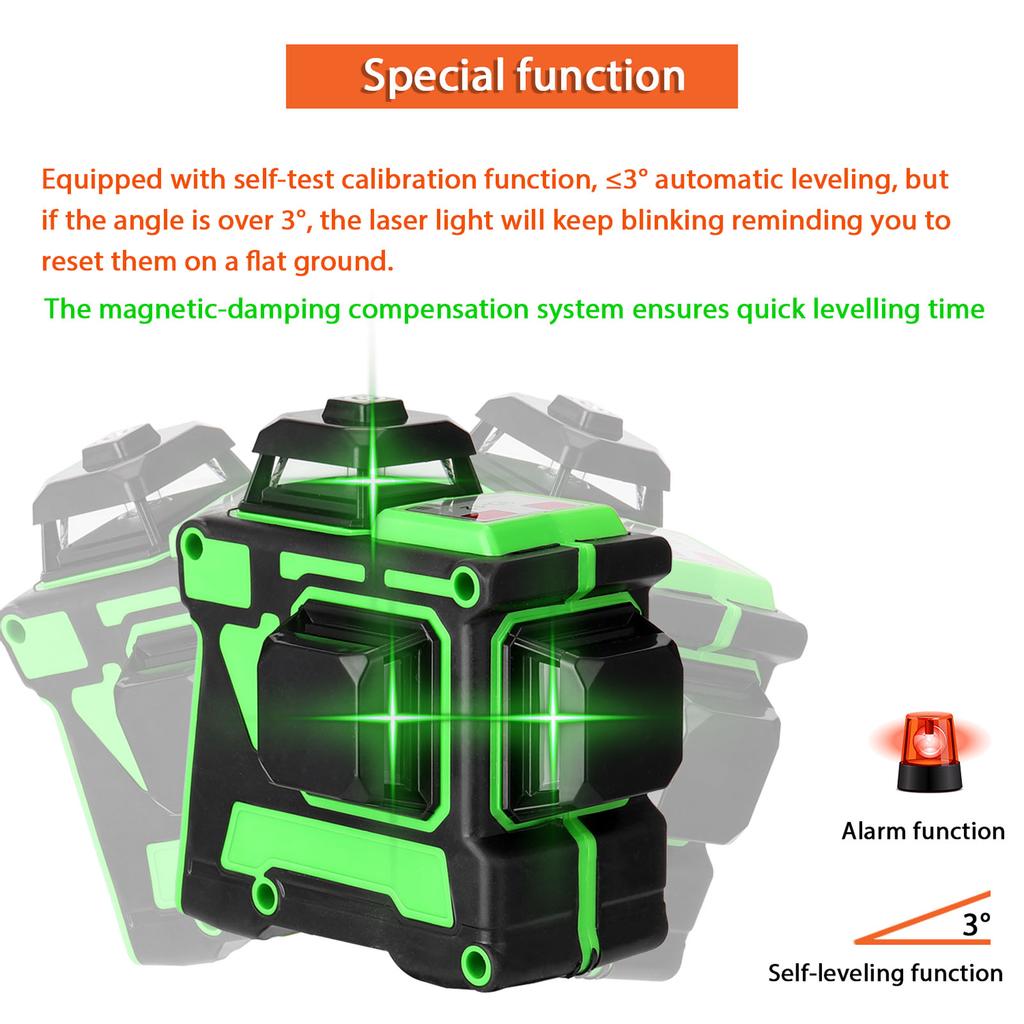 Multifunctional 3D 12 Lines Laser Level Tool Vertical Horizontal Lines with Self Leveling Function