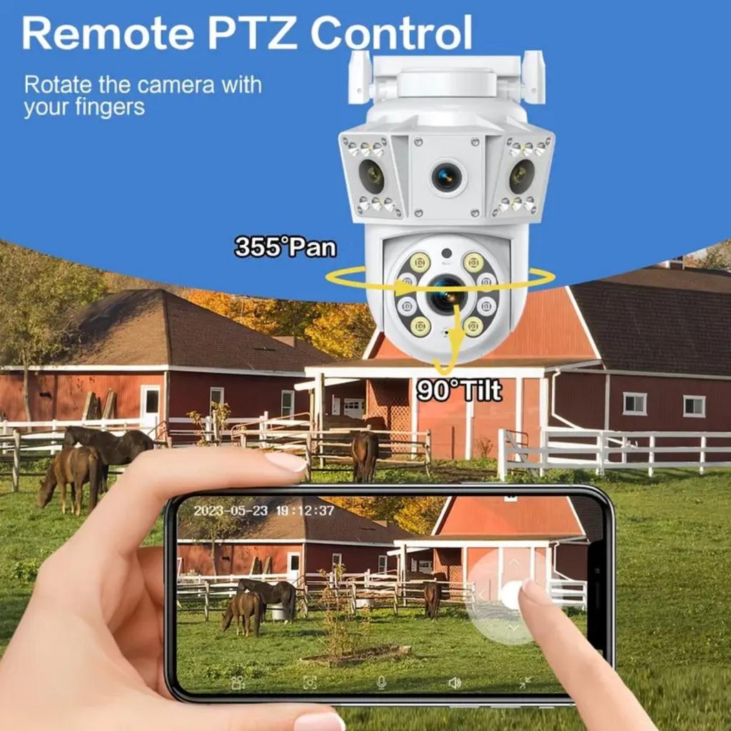 Dual Lens 6MP WiFi Security Camera, PTZ Wireless Home Security Camera,2.4/5GHz Wireless Camera, Video Surveillance for Home CCTV Security (NO Plug)