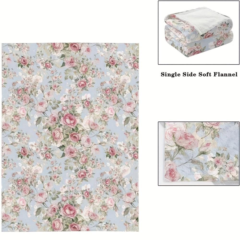 Rose Print Flannel Blanket - Soft Cozy Throw for Sofa/Bed/Travel, Elegant Floral Gift for Women, Machine Washable All-Season