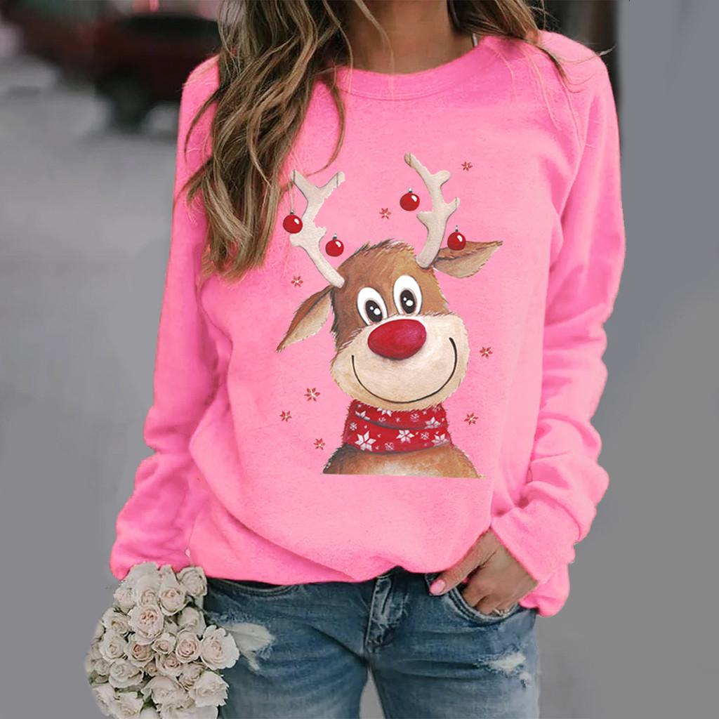 Christmas Sweatshirts Reindeer Pattern 3D Print Women Streetwear Casual Long Sleeve Hoodies Y2k Pullovers Tops Female Clothing
