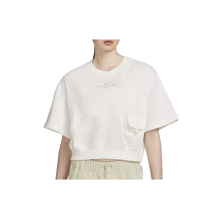 

Nike Однотонная Свободная Дышащая Спортивная Повседневная Футболка с Высокой Посадкой, Круглым Вырезом и Коротким Рукавом со Спущенным Плечом, Женские Топы, Парусиново-Белый HF6176133 L