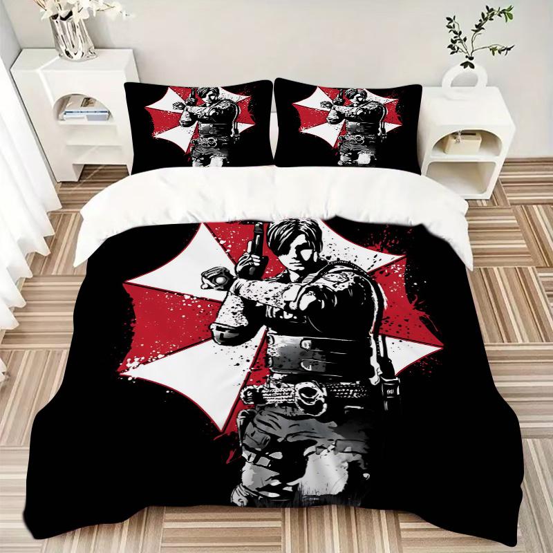 3pcs Resident Evil Design Bedding Set - Includes 1 Quilt Cover and 2 Pillowcases, Comfortable Bedding with Stylish Design for Bedroom, Machine Wa
