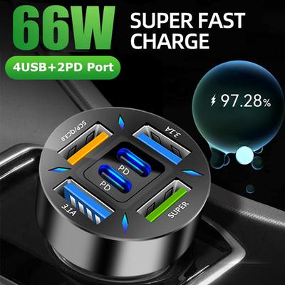 QC3.0 Autoladegerät Dual PD Quick Charge 6-Port Telefonladegerät Zigarettenanzünderadapter Steckdose für iPhone 11 Xiaomi Samsung