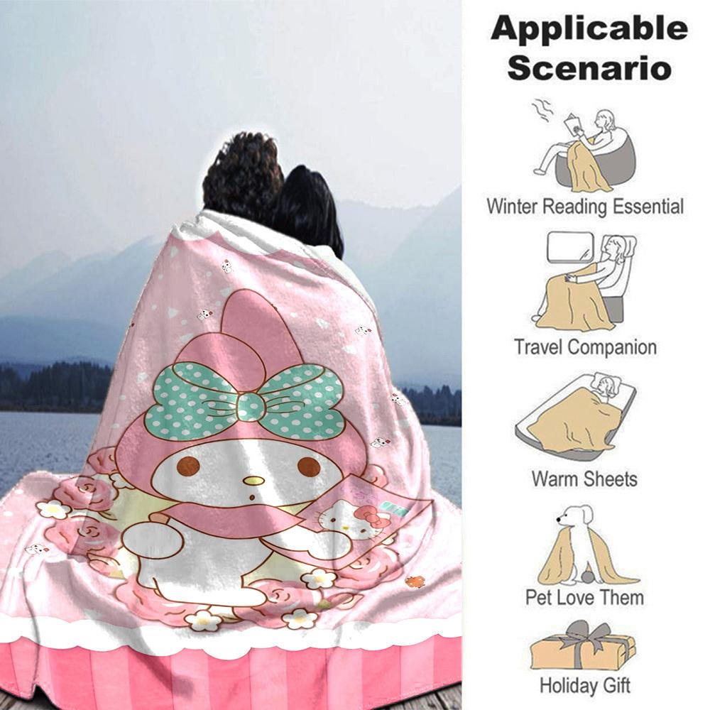 1pc My Melody Hello Kitty blanket Lightweight Flannel Throw for Sofa Bed Travel Camping Livingroom Office Couch Chair