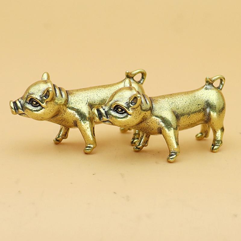 1/3Pcs Pure Brass Piggy Transport Keychain Pendant Zodiac Pig Desktop Ornament Small Bronze Decorative Figurines Office Ornament