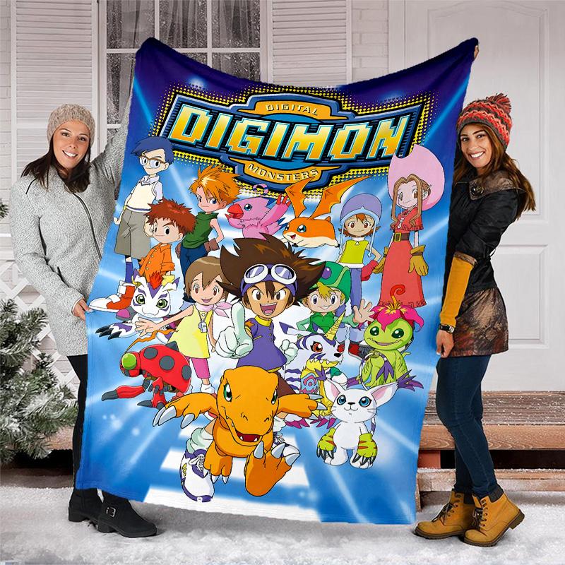 1pc Digimon Theme Blanket - Digital Print, Polyester, Cozy for All Seasons, Perfect for Outdoor, and Travel