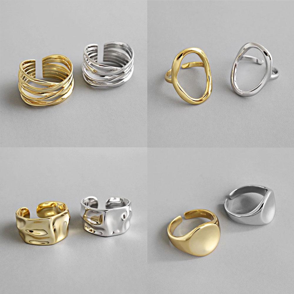 925 Silver Rings For Women Hollow Out Gold Color Temperament Personality Fashion Female Trendy Resizable Opening Rings