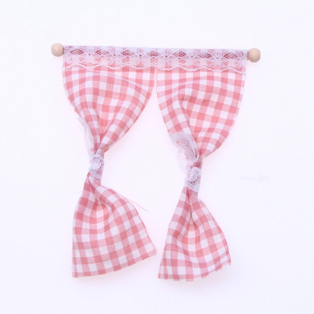 Flower Curtain Dollhouse Decor Accessories 1/12 Scale Miniature Pink Curtain  Kids