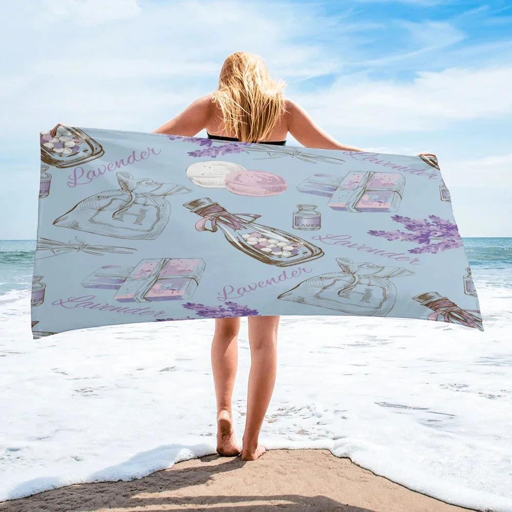 Watercolor Purple Lavender Beach Towel Microfiber Quick Dry Bathroom Supplies Camping Picnic Accessories Towels For Women Gifts