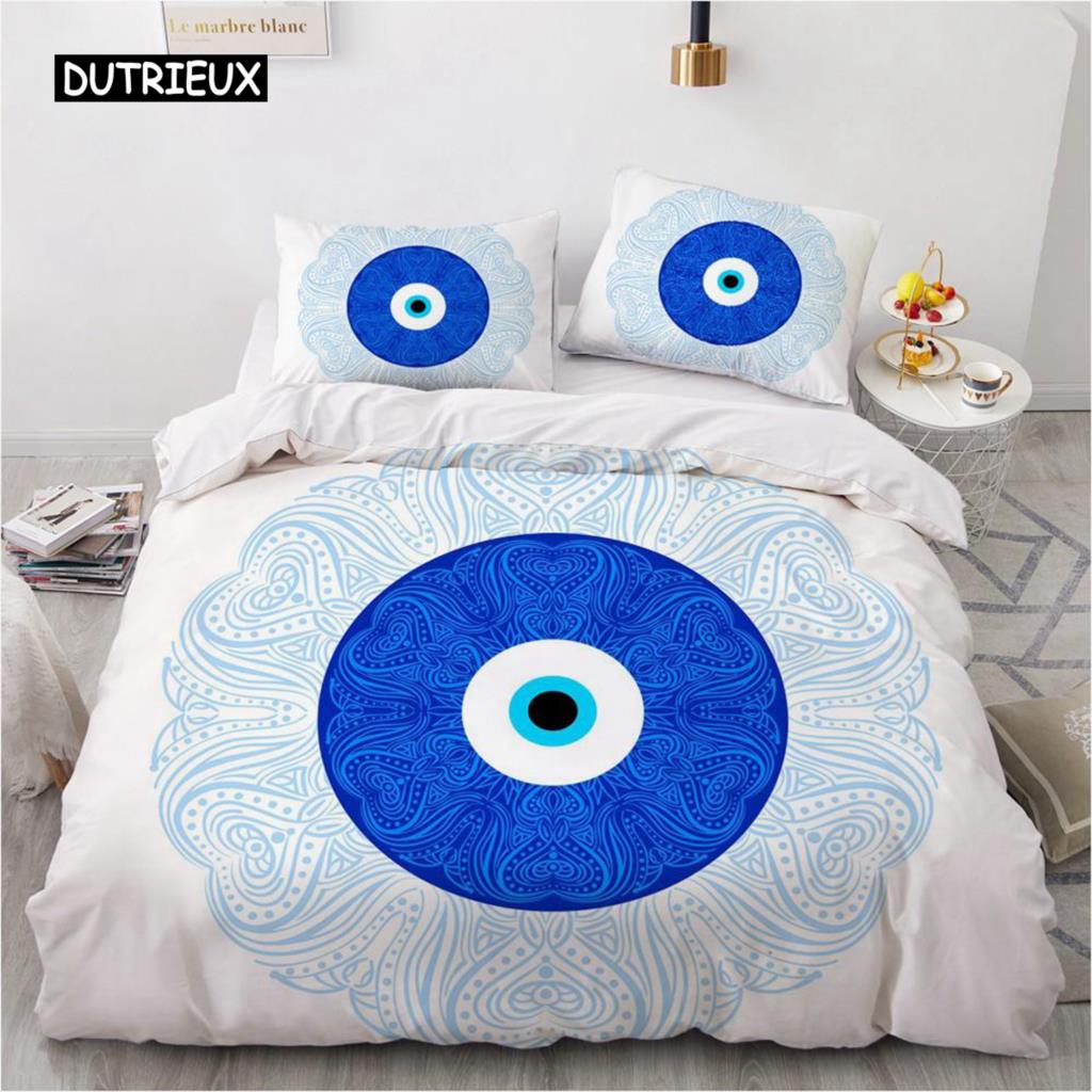 Mandala Duvet Cover Set Hamsa Hand with Inner Eye Evil Eyes Eastern Art Print Twin Bedding Set Teens King Polyester Quilt Cover