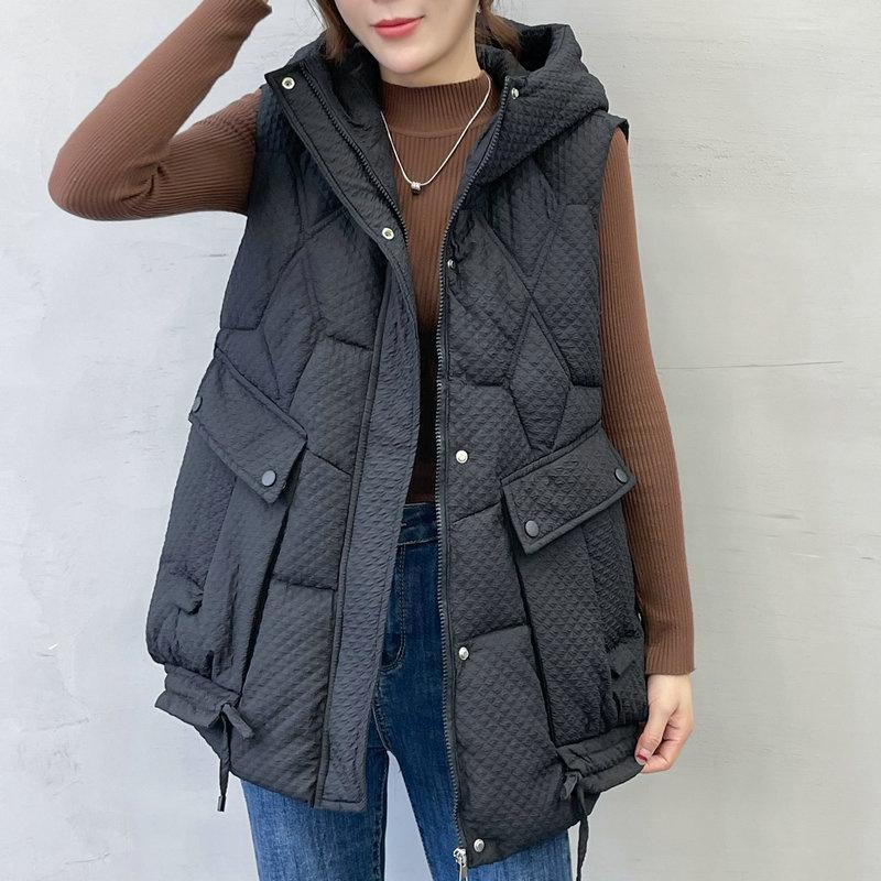 Autumn Winter Women's Vest Jacket Down Cotton Vest All-match Hooded Sleeveless Loose Female Waistcoat Outwear Tops