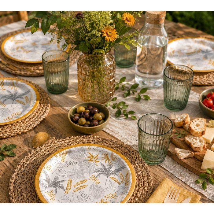 Set de 10 assiettes en carton 23 cm Palmier exotique