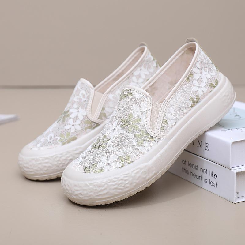 Thick-soled Old Beijing Women's Summer Cloth Shoes Breathable Lace Mesh Single Shoes Fashionable Casual Versatile One-pedal Student Shoes