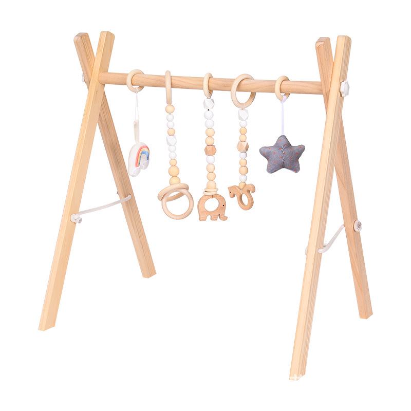 Nordic Wooden Baby Fitness Toy with Bells and Hanging Ornaments
