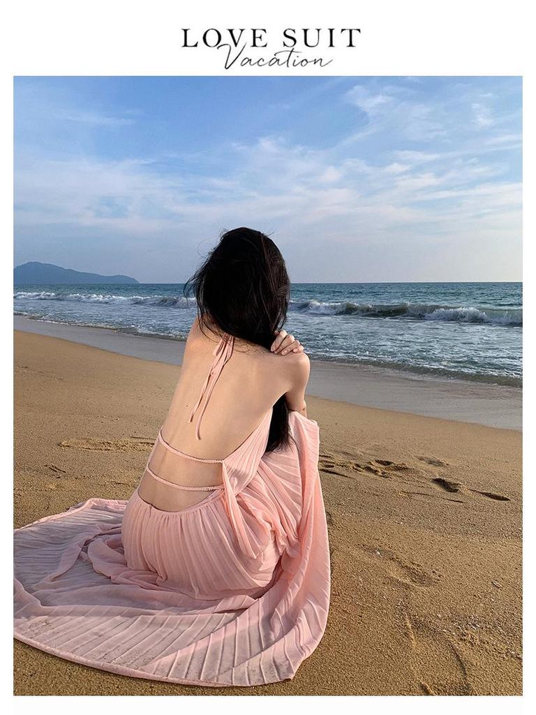 Pink Seaside Vacation Long Dress - Flowy Fairy Skirt Set