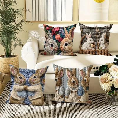 Easter Cartoon Printed Bunny Egg Pillow Case Pillow Cover Case Square Pillow Casesofa With For Home Use Plush Cute Cushion Cover