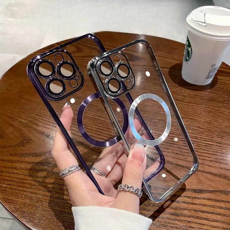 Applicable To IPhone 16 Electroplated Magnetic Phone Case Apple 15pro Full Package Lens Film 14 Transparent PC Protection Case