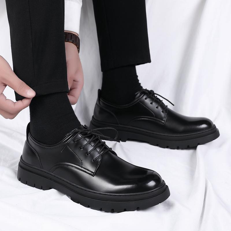 Derby Patent Leather Men's Shoes Fashionable and Versatile British Style Daily Leisure Business and Office Classic Groom's Shoes