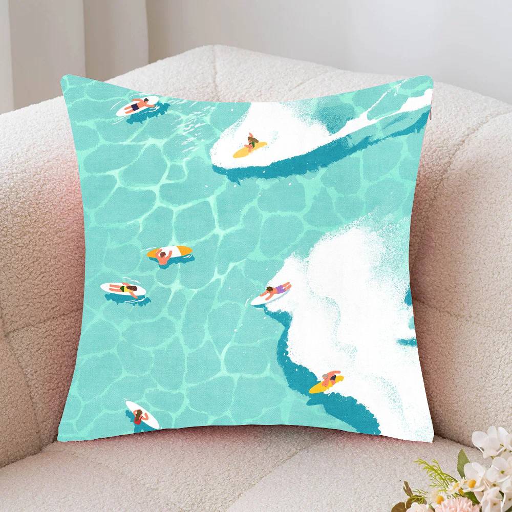 Vintage Maritime Surfing Beach Pillow Case Fashion Square Pillowcase Bedroom Sofa Room Ins Decoration Leisure