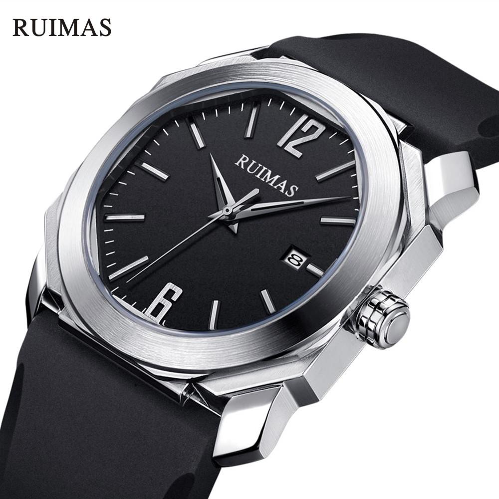 RUIMAS Luxury Silicone Band Quartz Sport Watches for Men Waterproof Calendar Casual Large Dial Wristwatch Clock Montre Homme 525