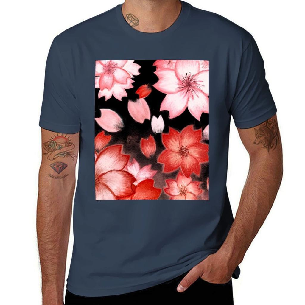 Cherry Blossoms Tshirt Basic Casual Short Sleeve Cotton Shirt Tshirt