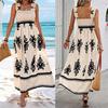 Summer New Style Women's Ladies Dress Printed Front Cross Sleeveless Loose Casual Beach Dress