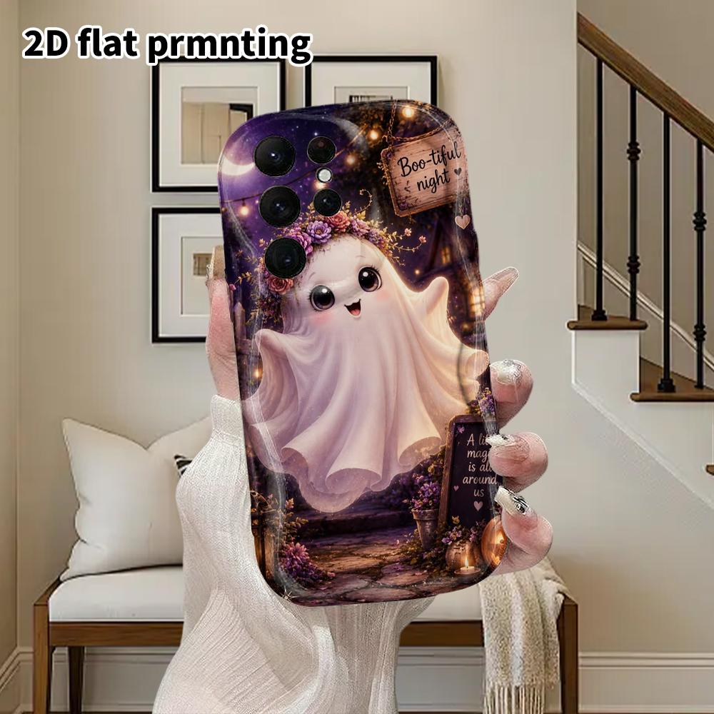 Phone Case: 2D Flat Samsung Galaxy A34 A35 M05 M06 S20 S22 S21 FE Plus 5G Protective Case, Couple Style, Wreath Ghost, Christmas and Halloween Gift