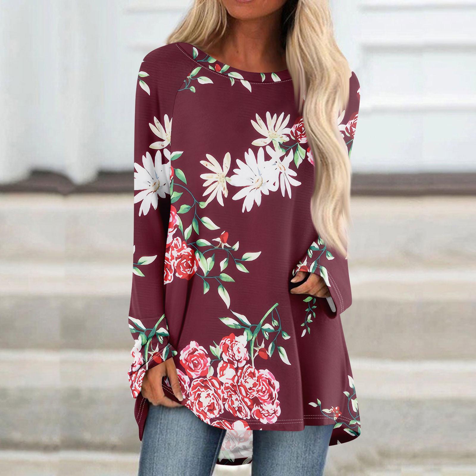 

Женский модный свободный пуловер средней длины с круглым вырезом и принтом, рукава реглан, повседневный топ с длинными рукавами XL винный