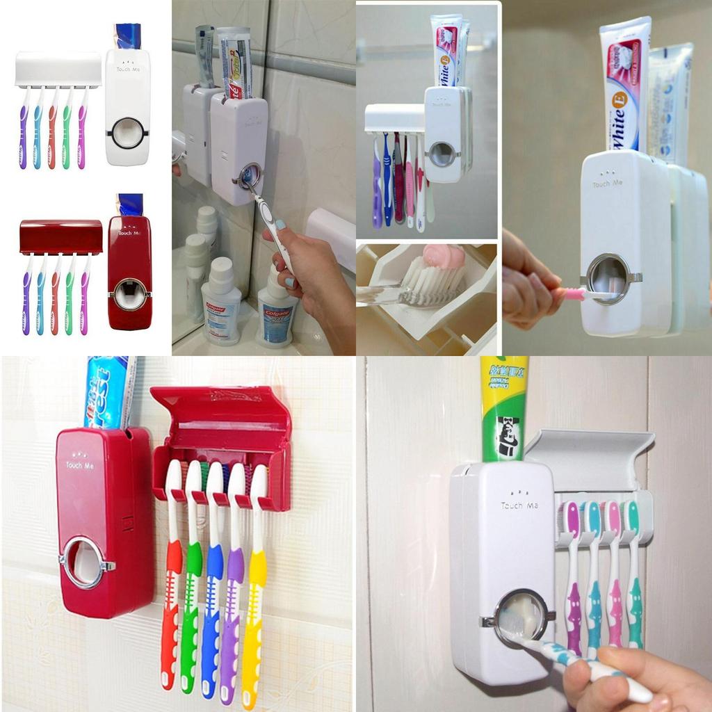 Automatic Toothpaste Dispenser And Toothbrush Holder Plastic Bathroom Organizer