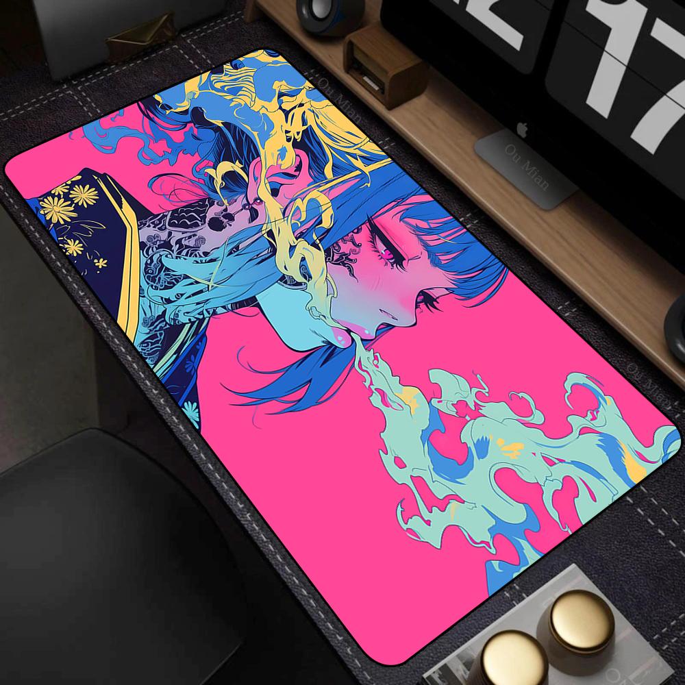 Anime Cool Girl Desk Mat NonSlip Large Gaming Mouse Pad Waterproof Keyboard Pad for Gamer Office Decor