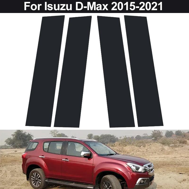 6Pcs Fit For Isuzu D-Max 2015-2021 Glossy Black PC Material Mirror Effect Car Door Window Center Middle BC Pillar Post Column Cover Trim