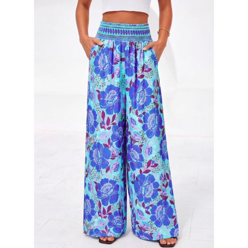 Summer New Style Casual Comfortable High-waist Wide-leg Printed Pants