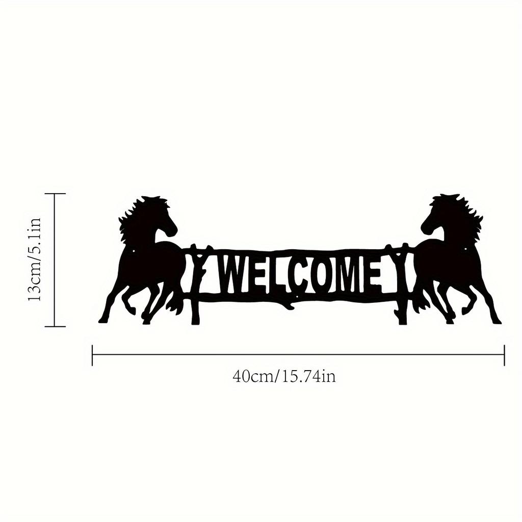1pc Rustic Metal Horse Welcome Sign Home Decor Indoor Outdoor Unique Wall Art Gift for Halloween Christmas New Year