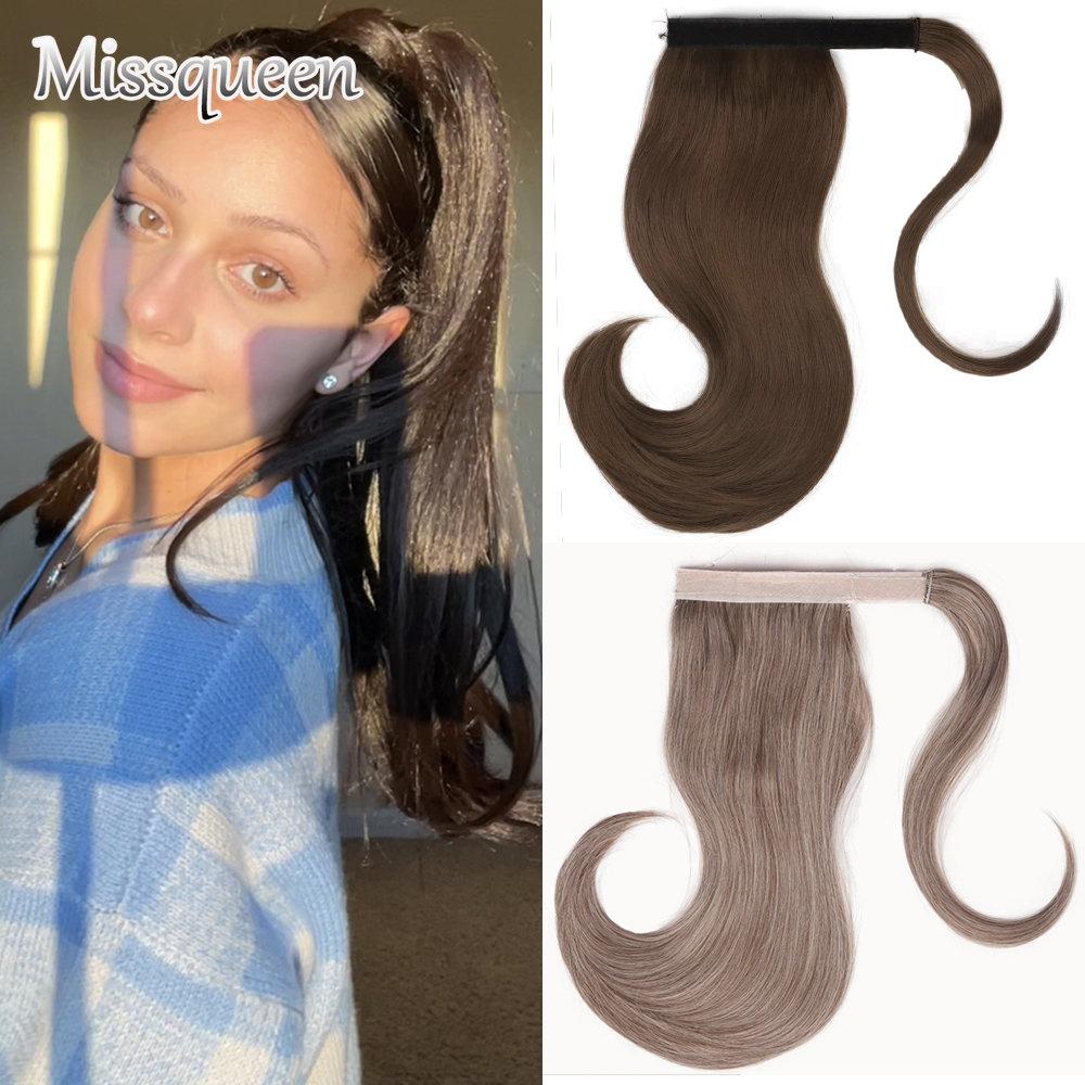 

MISSQUEEN Синтетический отскок обертка вокруг хвоста Шиньон 18 дюймов Термостойкий прямой заколка для хвоста в шиньоне Натуральный коричневый черный