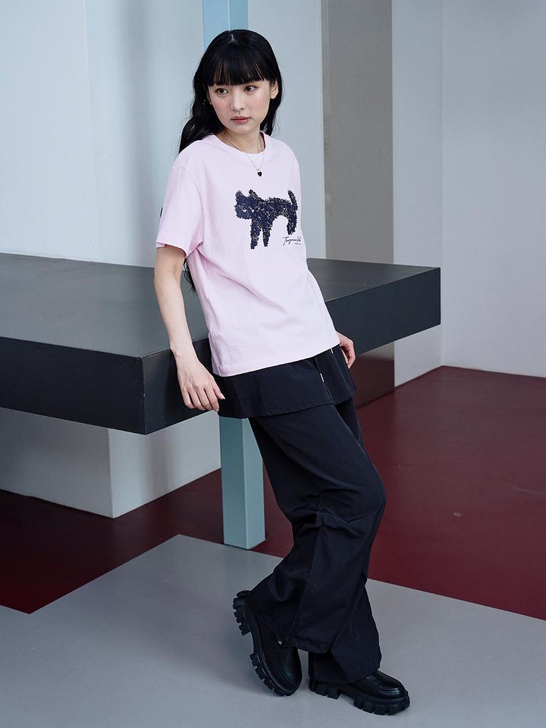 THE GREEN LAB Lovely Cat Short Sleeve T-Shirt [Strawberry Pink]