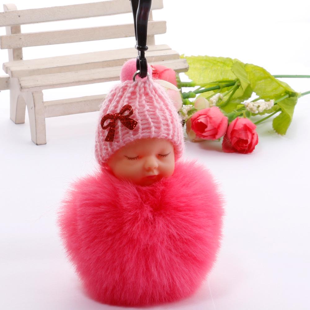 Imitation Rex Rabbit Fur Sleeping Doll Keychain - Cute Sleeping Baby Bag Pendant Gift