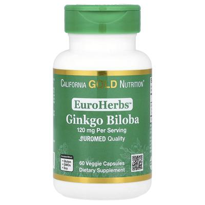 Euroherbs™, Estratto di Ginkgo Biloba, Qualità Euromed, 120mg, 60 Capsule Vegetali