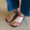 Sheepskin Temperament Square Head Metal Buckle Toe Sandals Women's Summer Simple Word with Open Toes Wear Cool Slippers