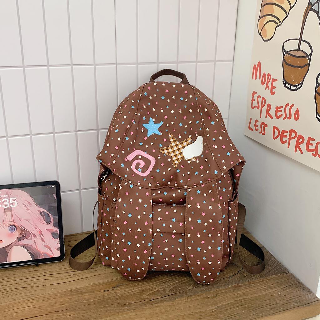 Schoolbag Fashion Personality Cute Girly Style Backpack Female Student School Bag Cartoon Embroidery Rabbit Ears Backpack Lightweight Bag