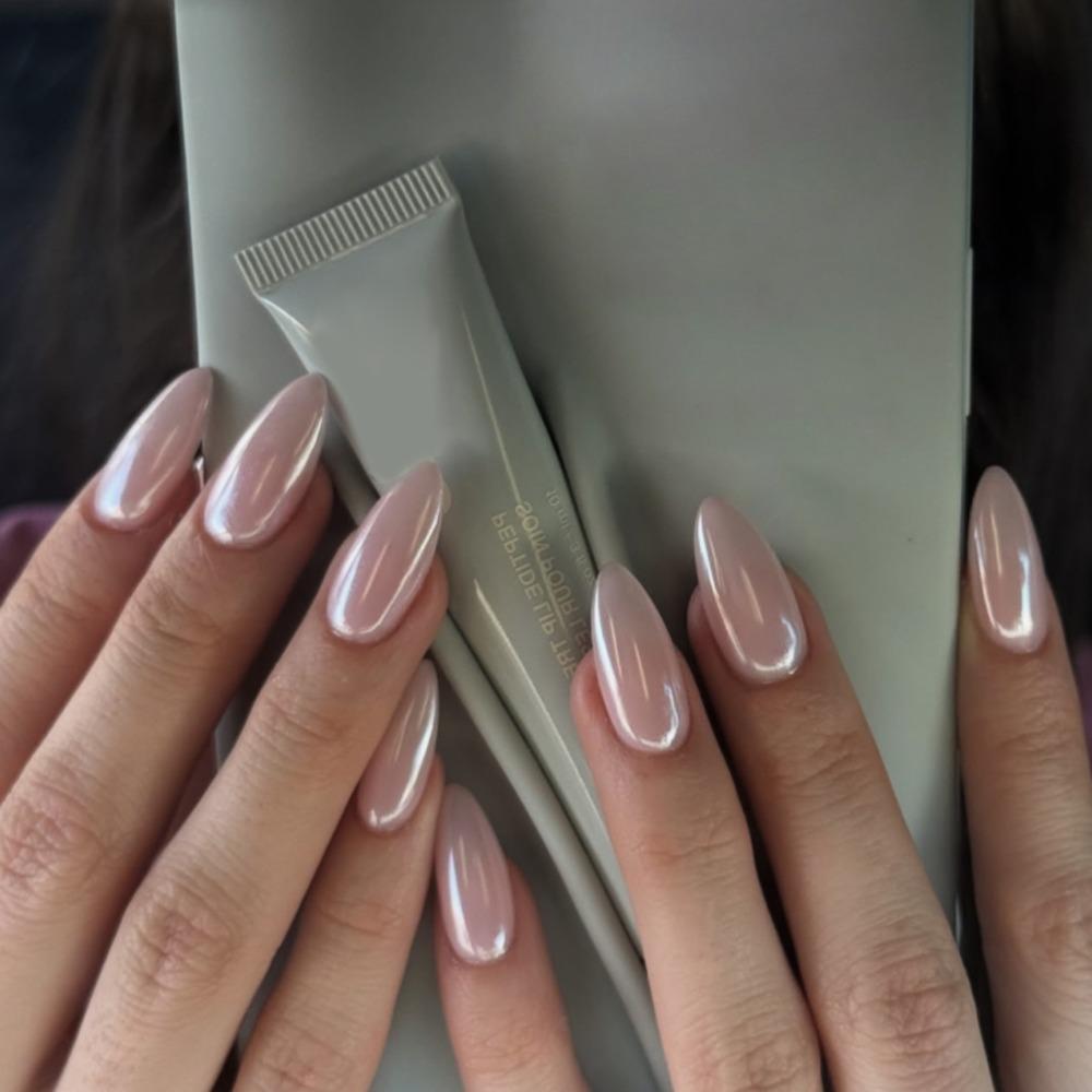 24pcs Manicure Long Almond False Nails Aurora Flower White Edge Press On Nails Detachable French Nail Tips DIY
