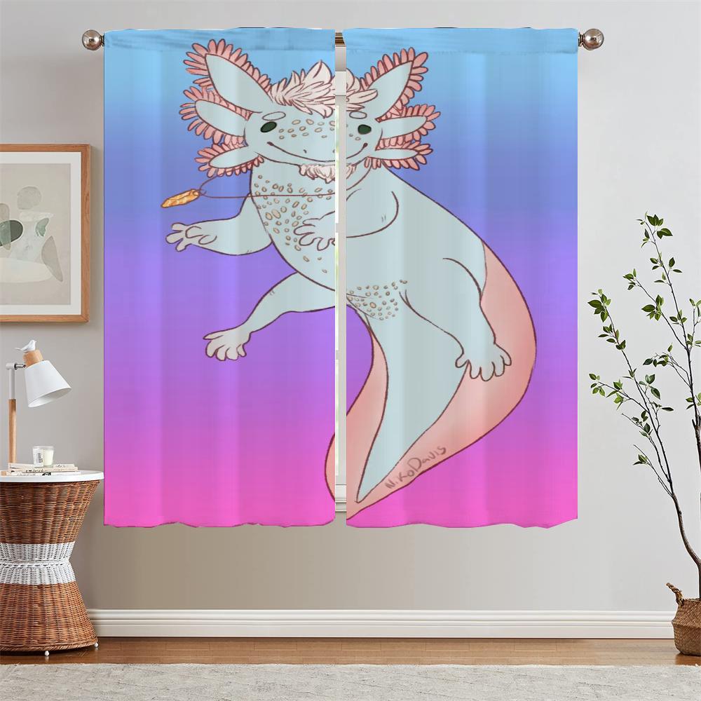 

Cute Axolotl Customs Free Shipping Products Bedroom Blackout Curtains for Window Partition Tentacles Curtains Child Room Curls W50xH70cmx2pcs-CL