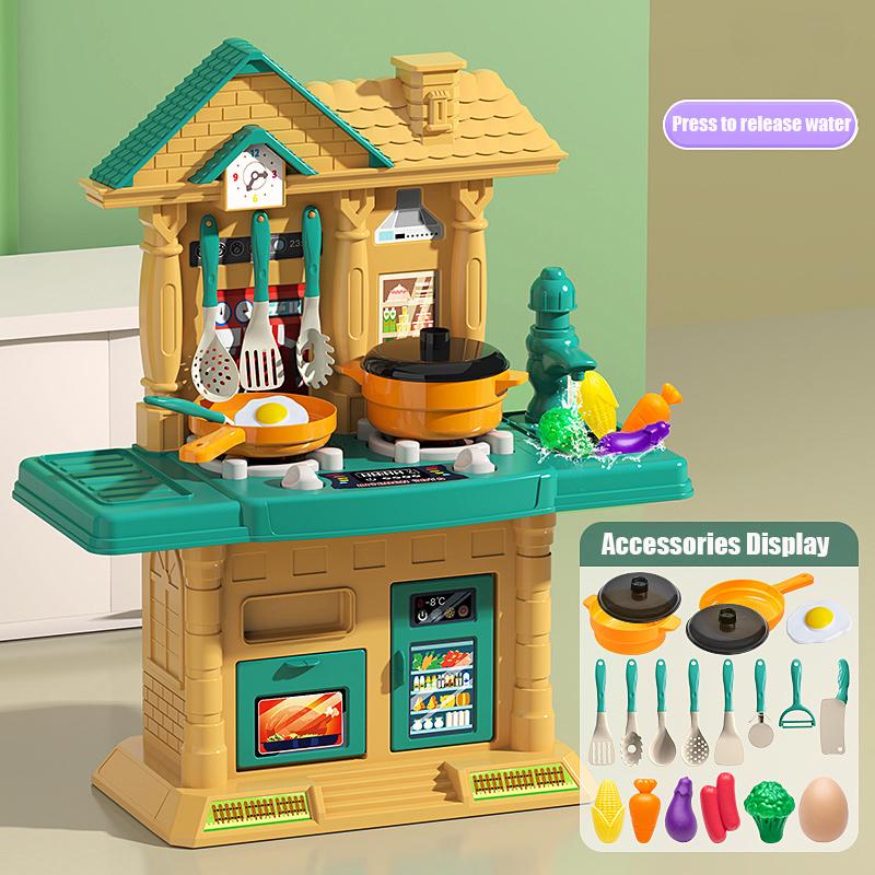 

Игровые наборы 45 см Образовательный кухонный игрушечный набор для малышей Детей Кухня-вилла Плита Подарок для детей Cycle Water-Green