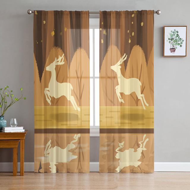 Deer Autumn Winter Forest Modern Sheer Curtains For Living Room Bedroom Tulle Curtains Window Voile Curtain Kitchen Hotel Decor
