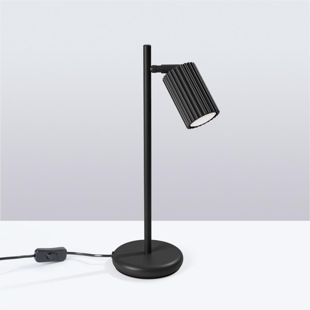 Lampka Biurkowa Nowoczesna Czarna Ruchomy Karbowany Reflektorek Włącznik 1Xgu10 10W Karbon Sollux Lighting