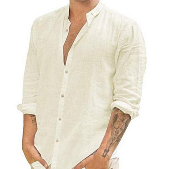 Langarm Umlegekragen Knöpfe Einfarbig Herren Freizeit Hemd Oberbekleidung für Urlaub