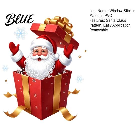 Indoor Outdoor Holiday Decor Santa Gift Box Sticker Christmas Static Window Decal Removable Waterproof Pattern PVC Decal for Glass Doors Windows,