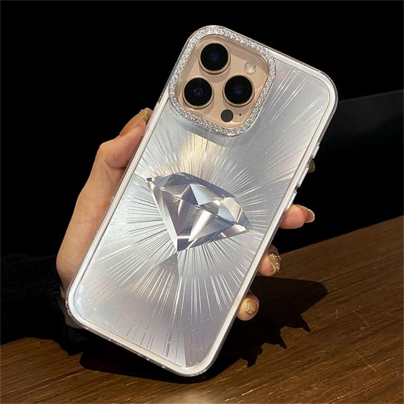

Роскошный чехол для телефона Bling Glitter Aurora Laser Diamond со стразами для iPhone 16 11 12 13 14 15 Pro Max, жесткая противоударная задняя крышка iPhone 16 Pro Max серебряный